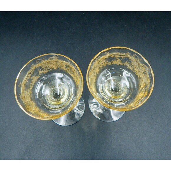 Tiffin-Franciscan Cadena Amber Mandarin Yellow Liquor Cocktail Sherry Glass S/2 - Picture 5 of 7